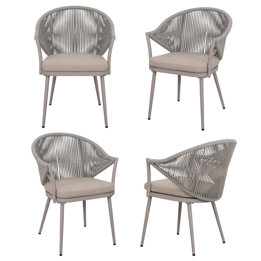 Outdoor Aluminum Chair Set of 4 Woven Rope Conversation Chairs with Seat Cushions, Beige