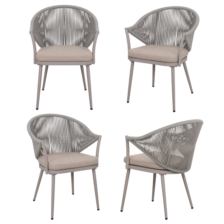 Outdoor Aluminum Chair Set of 4 Woven Rope Conversation Chairs with Seat Cushions, Beige