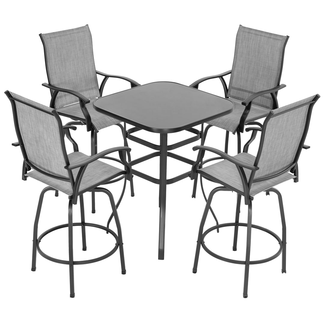 Outdoor 5-Piece Textilene Bar Set, Swivel Bar Stools and Bar Table, Gray