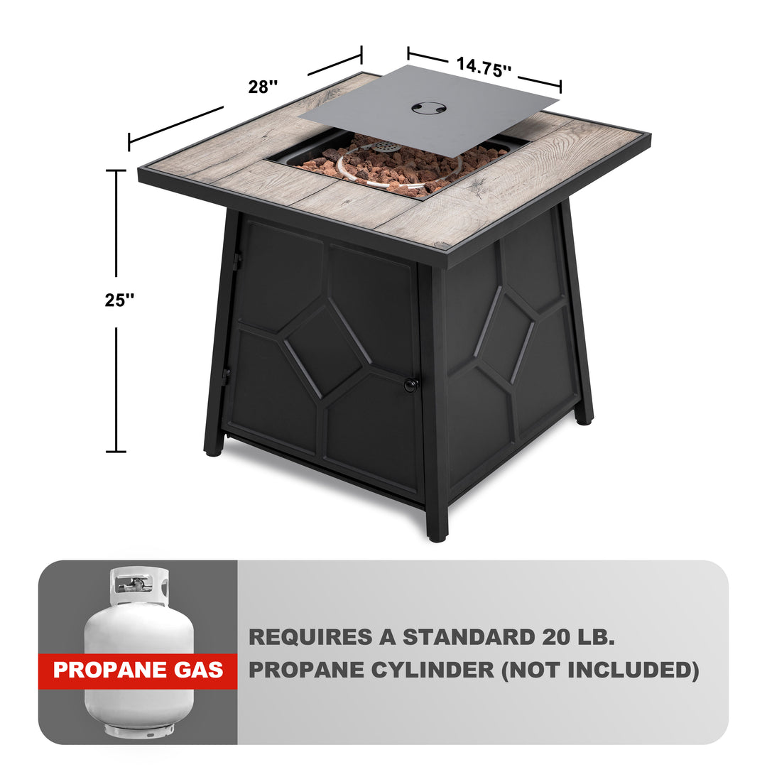 Outdoor 28 Inch 40,000 BTU Propane Gas Fire Pit Table with Cover