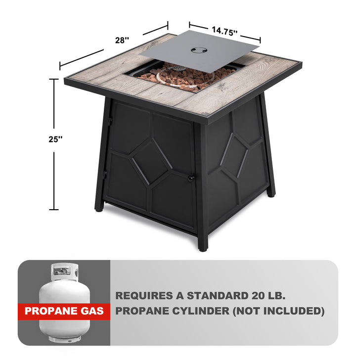 Outdoor 28 Inch 40,000 BTU Propane Gas Fire Pit Table with Cover