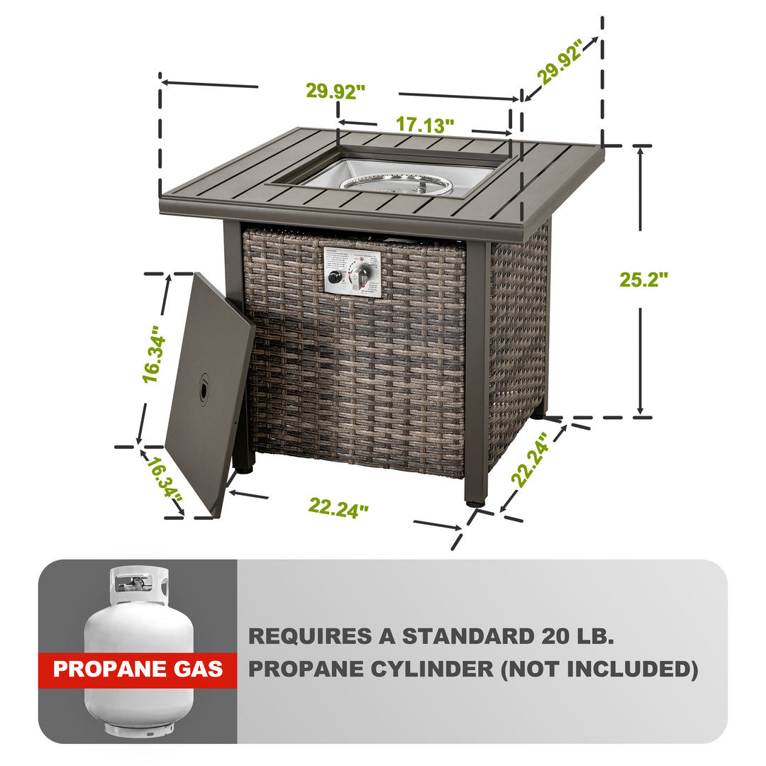Outdoor 30?¡¥?¡¥ Square Rattan Fire Pit Table with Metal Lid, Brown