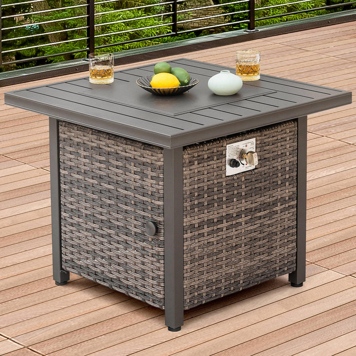 Outdoor 30?¡¥?¡¥ Square Rattan Fire Pit Table with Metal Lid, Brown