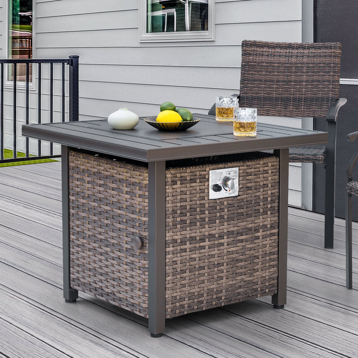Outdoor 30?¡¥?¡¥ Square Rattan Fire Pit Table with Metal Lid, Brown