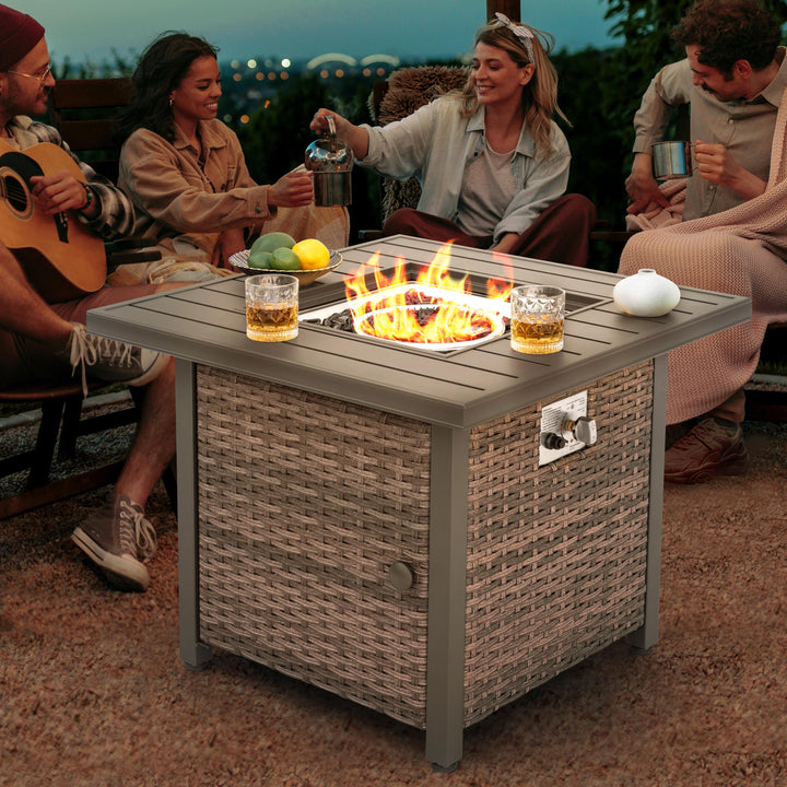 Outdoor 30?¡¥?¡¥ Square Rattan Fire Pit Table with Metal Lid, Brown