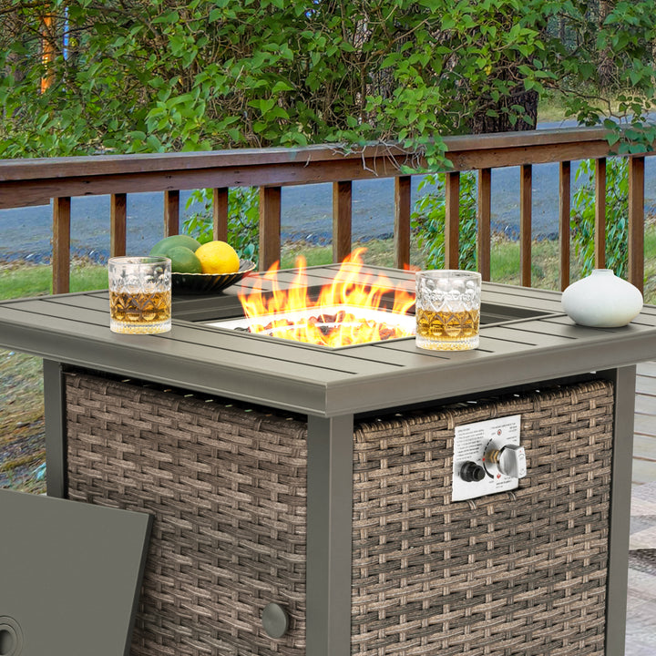 Outdoor 30?¡¥?¡¥ Square Rattan Fire Pit Table with Metal Lid, Brown