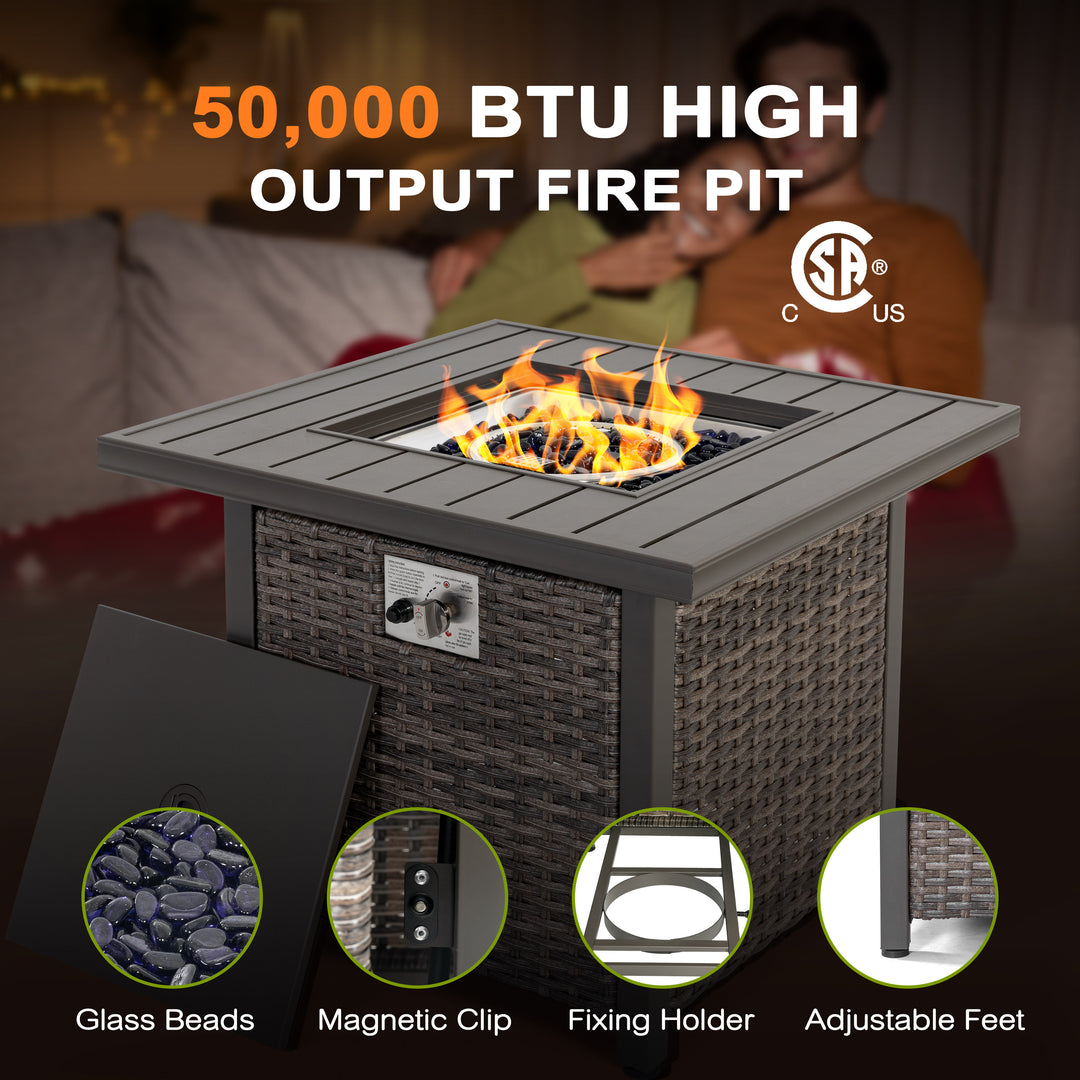 Outdoor 30?¡¥?¡¥ Square Rattan Fire Pit Table with Metal Lid, Brown