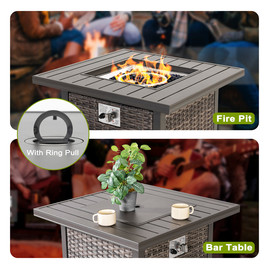 Outdoor 30?¡¥?¡¥ Square Rattan Fire Pit Table with Metal Lid, Brown