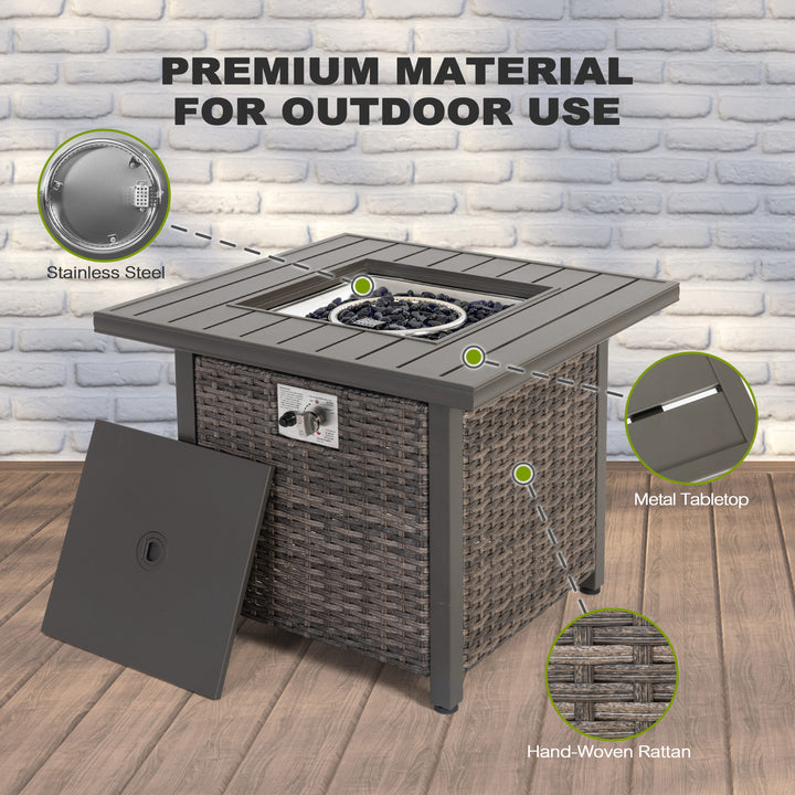 Outdoor 30?¡¥?¡¥ Square Rattan Fire Pit Table with Metal Lid, Brown