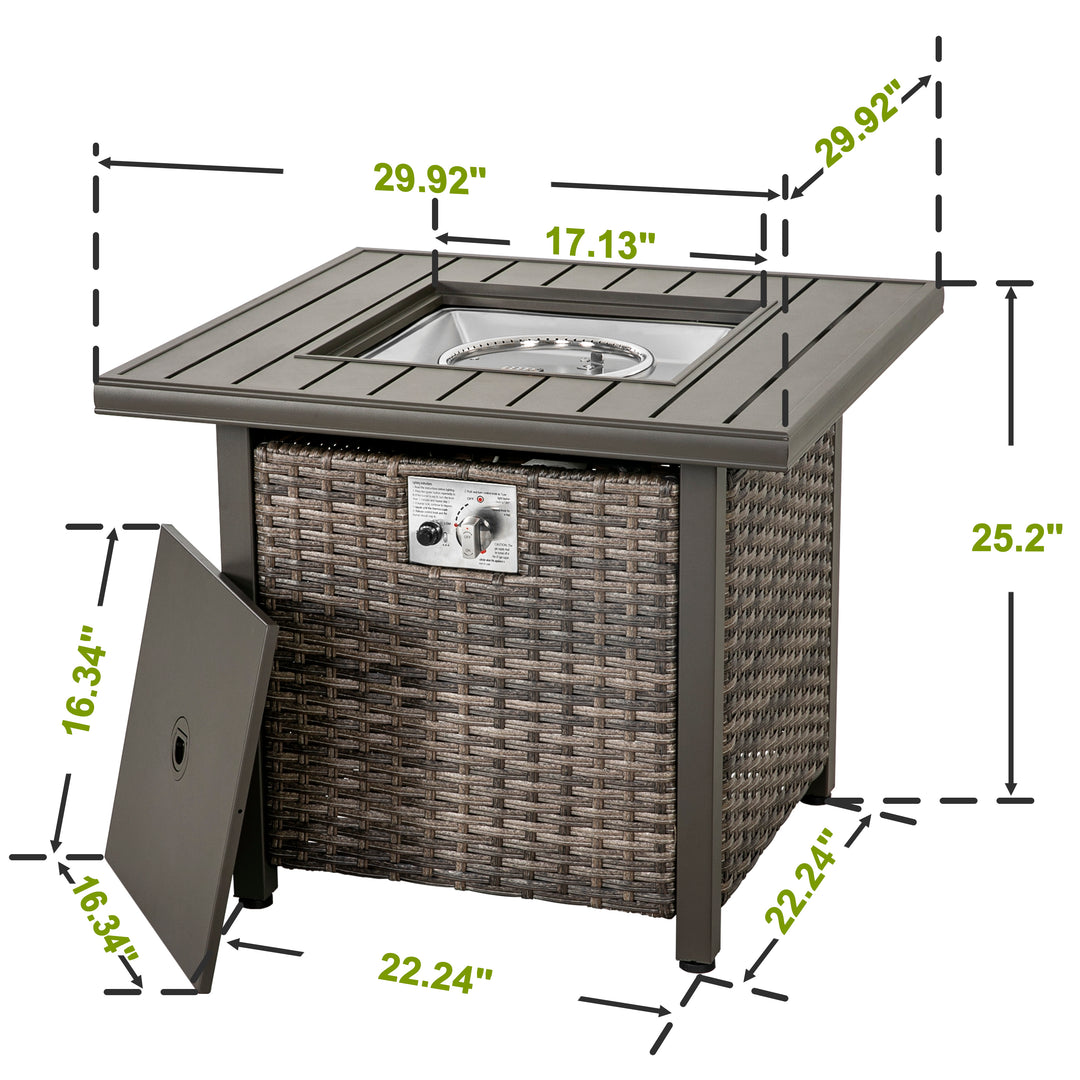 Outdoor 30 Inch 50,000 BTU Propane Gas Fire Pit Table