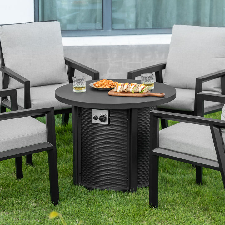 Patio Metal 30'' Round Propane Fire Pit Table with Lid and Lava Rocks