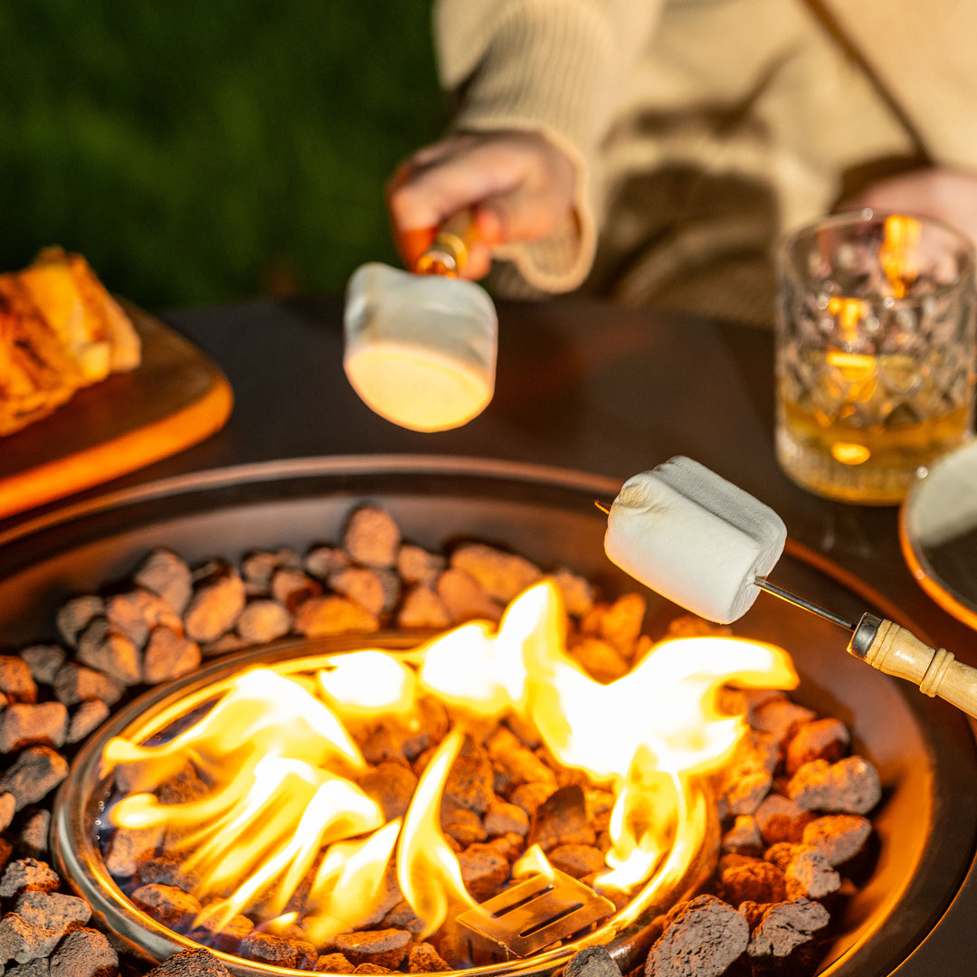 Patio Metal 30'' Round Propane Fire Pit Table with Lid and Lava Rocks
