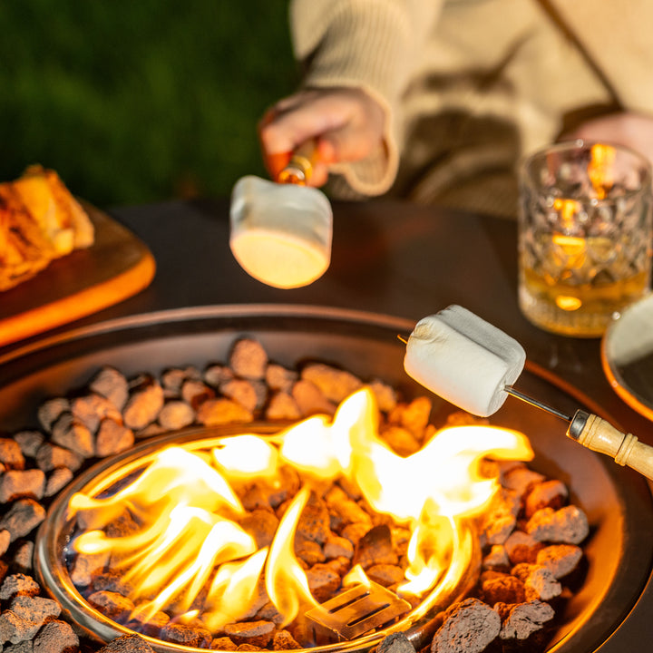 Patio Metal 30'' Round Propane Fire Pit Table with Lid and Lava Rocks