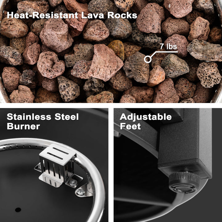 Patio Metal 30'' Round Propane Fire Pit Table with Lid and Lava Rocks