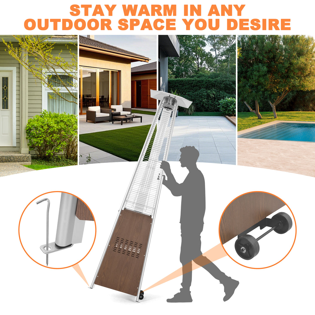 Outdoor 48,000 BTU Pyramid Propane Gas Patio Heater with Wheels