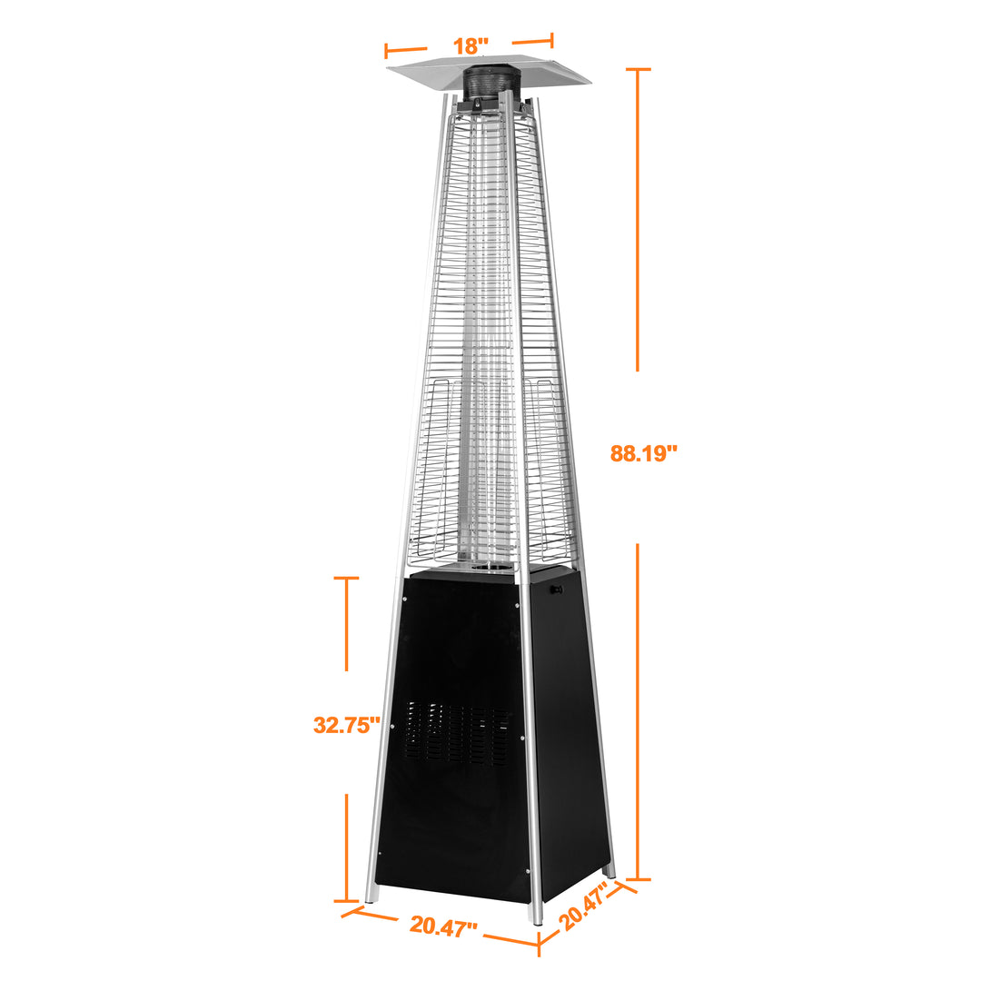 Outdoor 48,000 BTU Pyramid Propane Gas Patio Heater with Wheels, Removable Iron Heater with Quartz Glass Tube for Patio, Backyard, Garden, Porch, Black