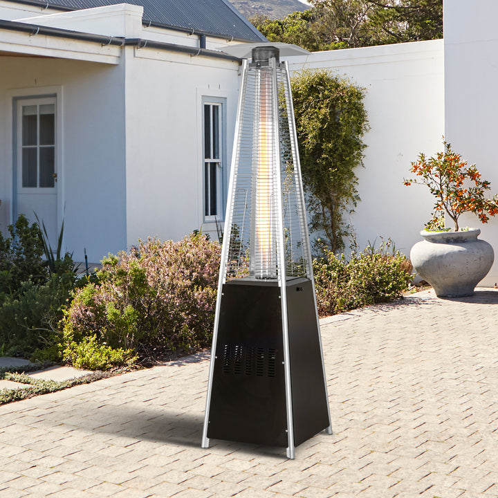 Outdoor 48,000 BTU Pyramid Propane Gas Patio Heater with Wheels, Removable Iron Heater with Quartz Glass Tube for Patio, Backyard, Garden, Porch, Black