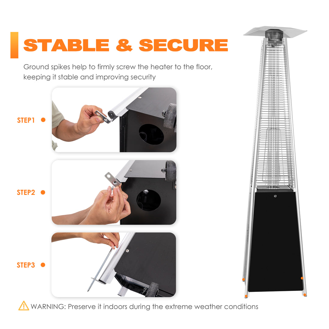 Outdoor 48,000 BTU Pyramid Propane Gas Patio Heater with Wheels, Removable Iron Heater with Quartz Glass Tube for Patio, Backyard, Garden, Porch, Black