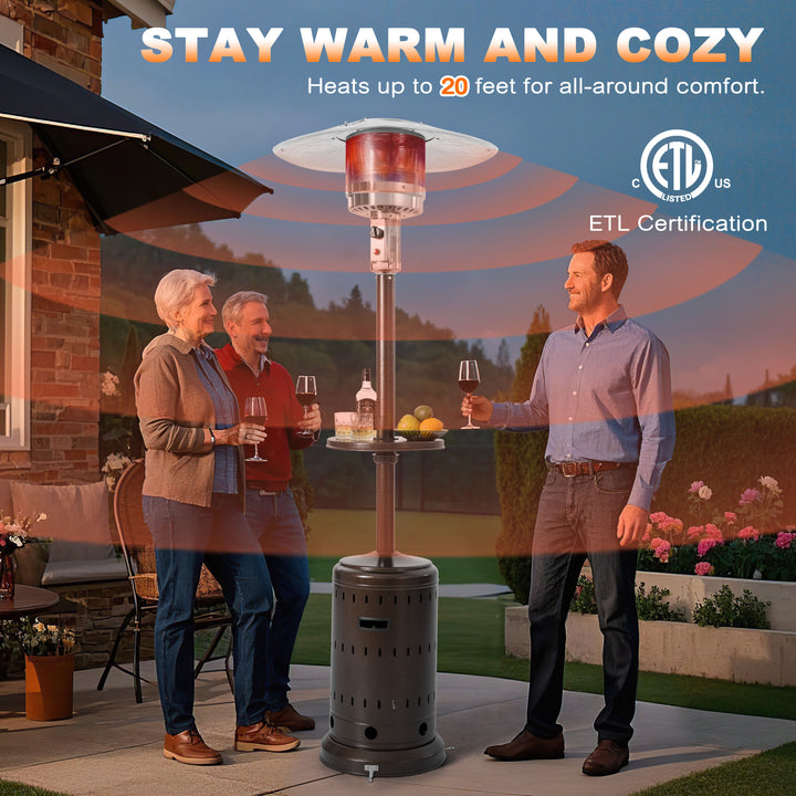Outdoor Metal Propane Gas Patio Heater with Wheels and Drink Stand