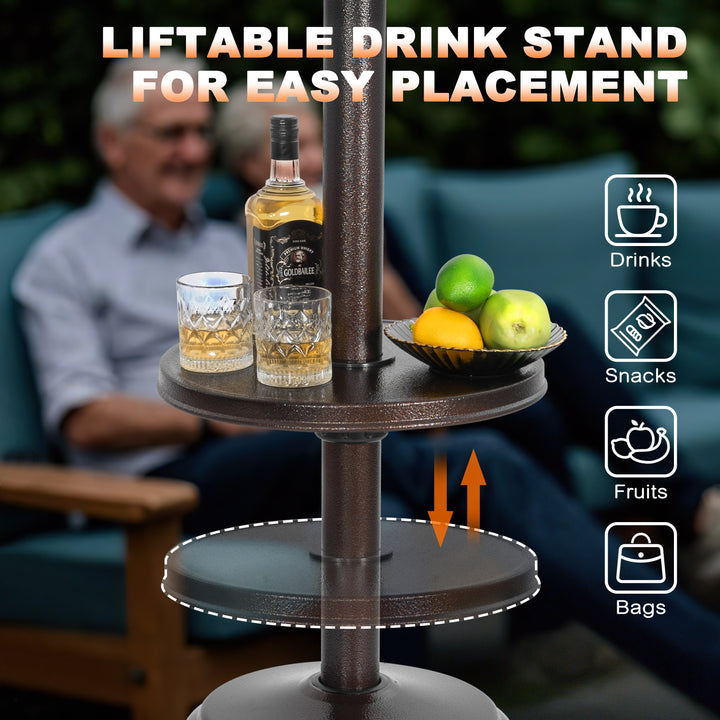 Outdoor Metal Propane Gas Patio Heater with Wheels and Drink Stand