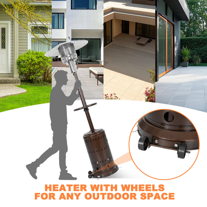 Outdoor Metal Propane Gas Patio Heater with Wheels and Drink Stand