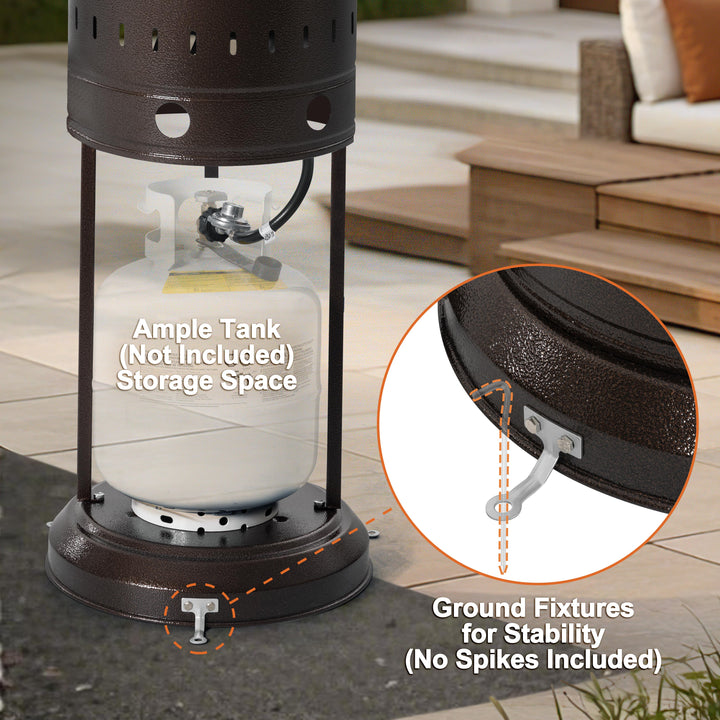 Outdoor Metal Propane Gas Patio Heater with Wheels and Drink Stand