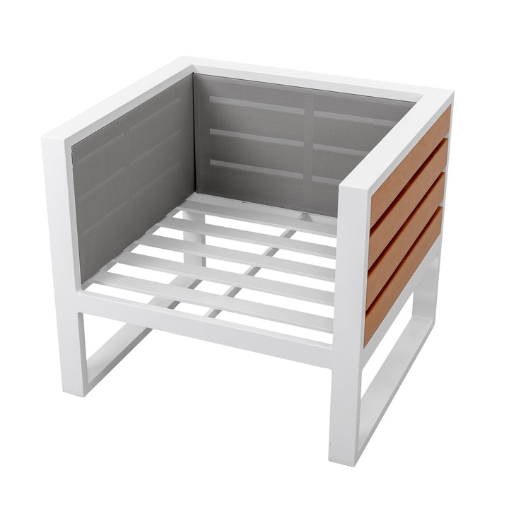 Outdoor Armchair with Cushion and Pillow, All-aluminum, Imitation Wood