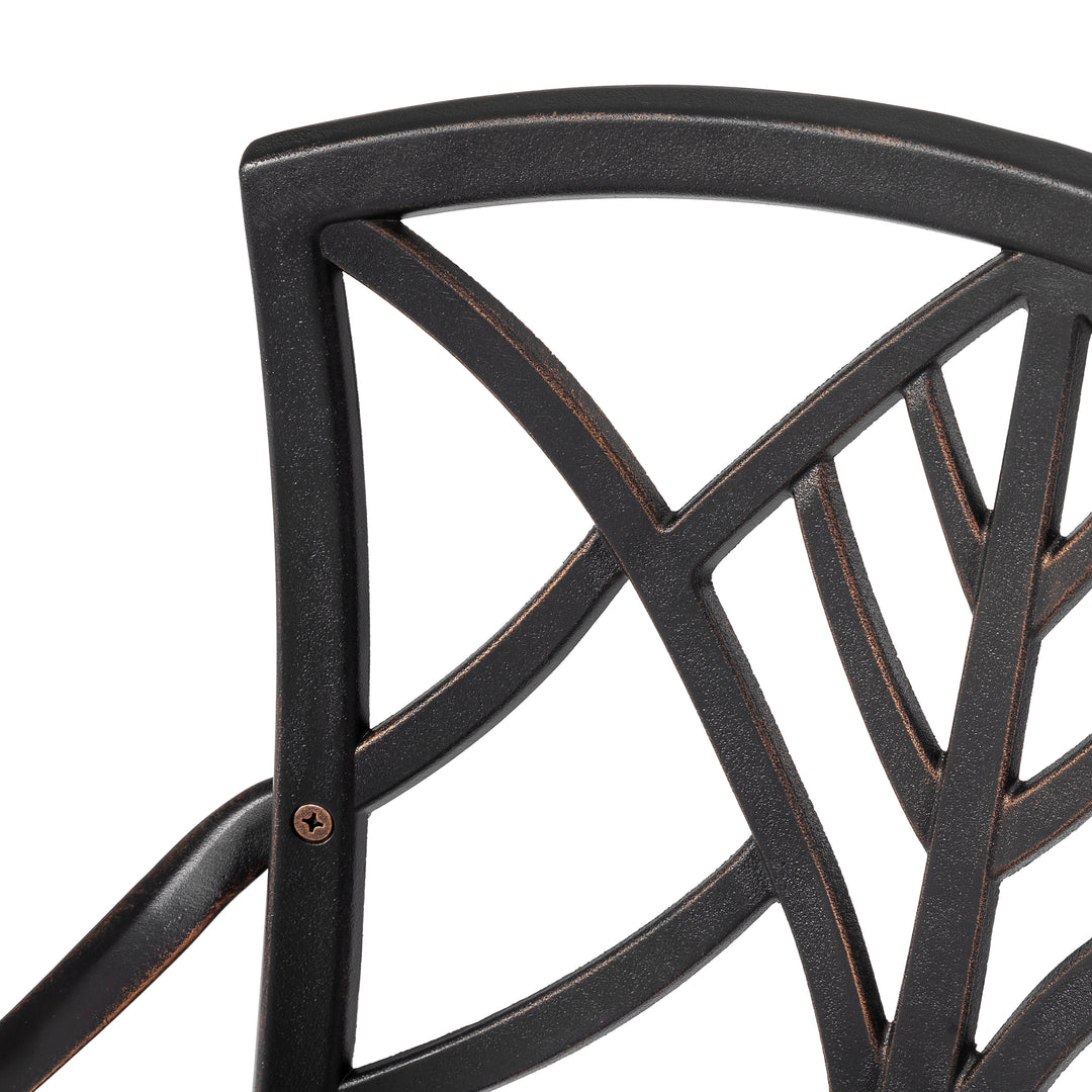 Outdoor Patio Chair Set of 2 Bistro and Dining Chairs, with 2 1.2'' Thick Cushions, Cast Aluminum, Polyester Fiber, for Outdoor and Indoor Space, Patio, Deck, Garden, Backyard, Balcony, Black with Gold-painted Edge and Green
