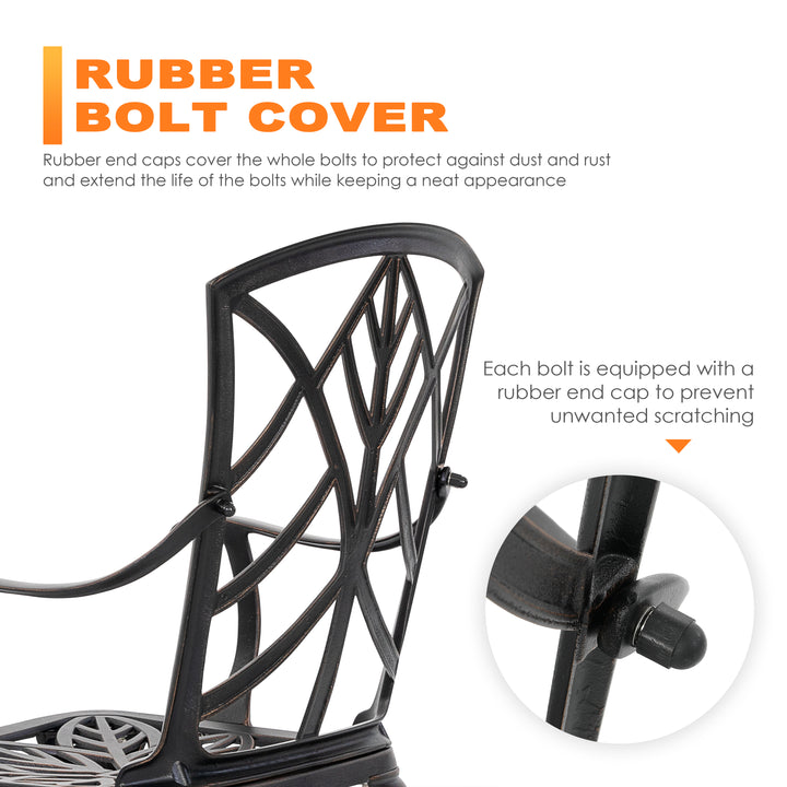 Outdoor Patio Chair Set of 2 Bistro and Dining Chairs, with 2 1.2'' Thick Cushions, Cast Aluminum, Polyester Fiber, for Outdoor and Indoor Space, Patio, Deck, Garden, Backyard, Balcony, Black with Gold-painted Edge and Green
