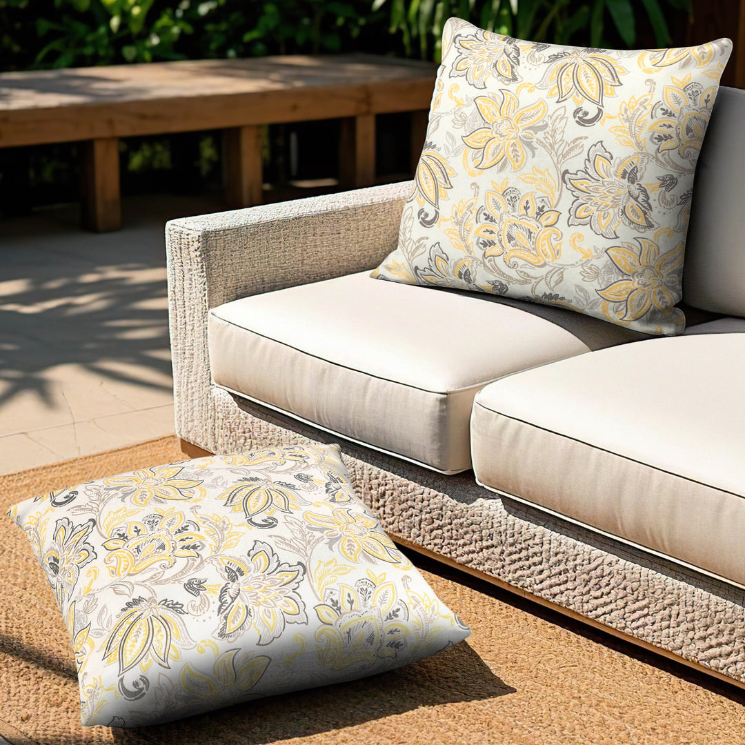 Outdoor Patio Water-Resistant Throw Pillows Set of 2, Ink Floral Pattern