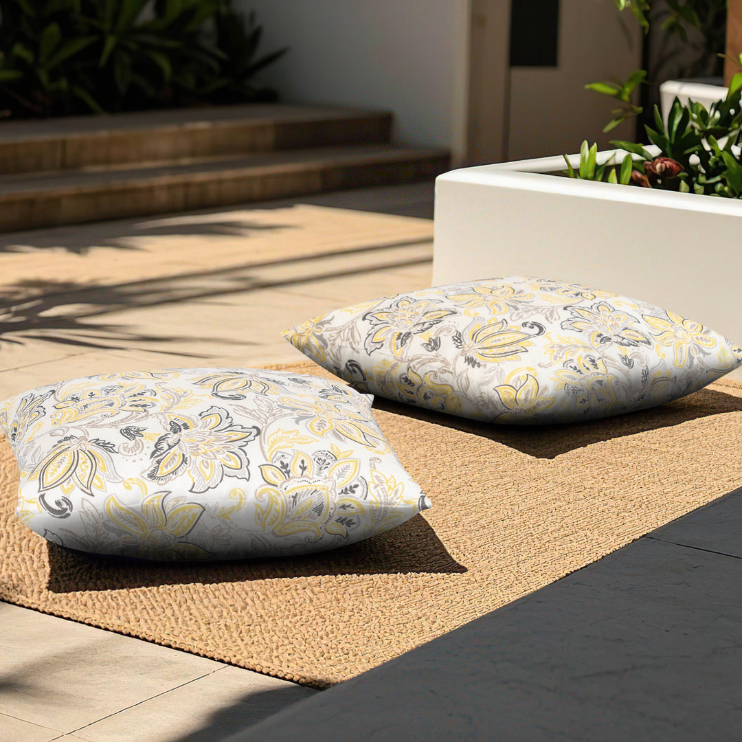 Outdoor Patio Water-Resistant Throw Pillows Set of 2, Ink Floral Pattern