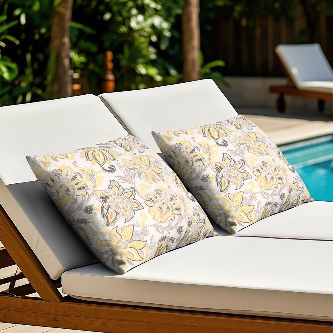 Outdoor Patio Water-Resistant Throw Pillows Set of 2, Ink Floral Pattern