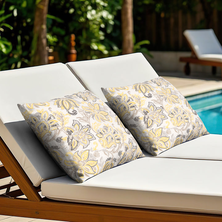 Outdoor Patio Water-Resistant Throw Pillows Set of 2, Ink Floral Pattern