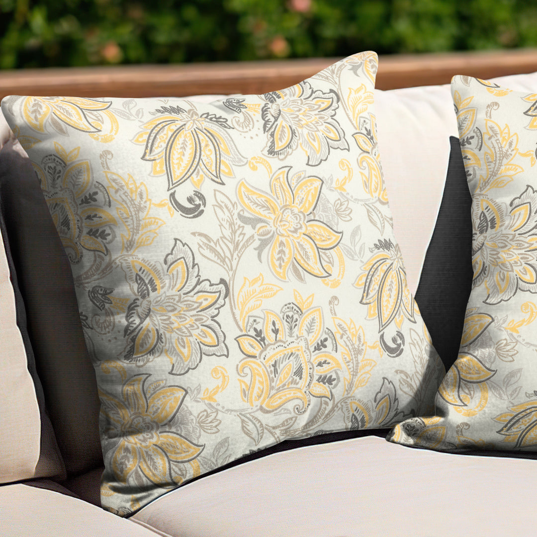 Outdoor Patio Water-Resistant Throw Pillows Set of 2, Ink Floral Pattern
