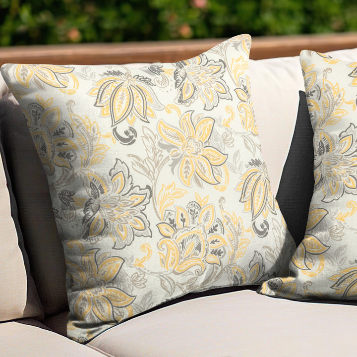 Outdoor Patio Water-Resistant Throw Pillows Set of 2, Ink Floral Pattern
