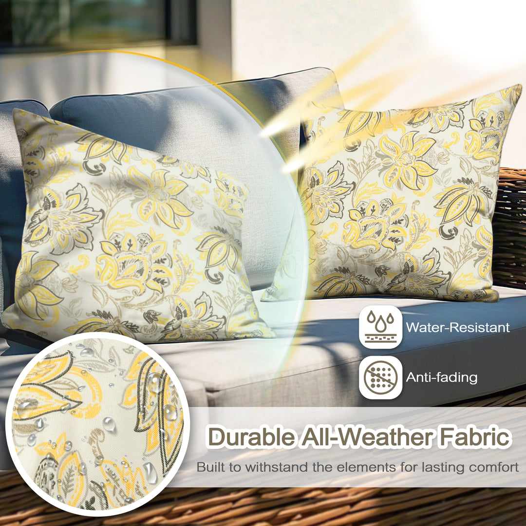 Outdoor Patio Water-Resistant Throw Pillows Set of 2, Ink Floral Pattern