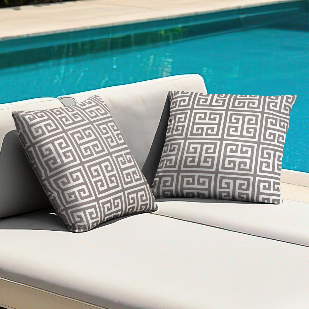 Outdoor Patio Water-Resistant Throw Pillows Set of 2, Meander Pattern