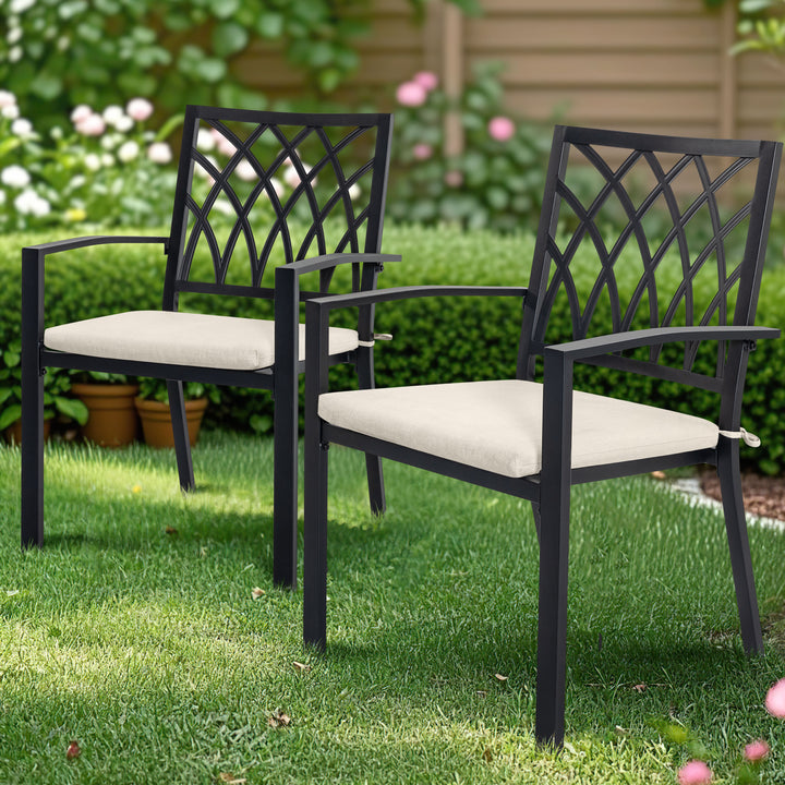 Patio 2-Piece Seat Cushions Outdoor Chair Pads with Zipper, Beige