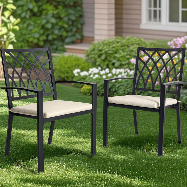 Patio 2-Piece Seat Cushions Outdoor Chair Pads with Zipper, Beige