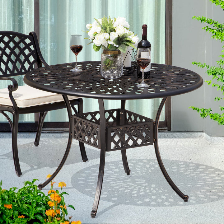 Outdoor 42'' Round Dining Table with 2.24'' Umbrella Hole, Cast Aluminum Tabletop, for Patio, Garden, Backyard and Balcony, Black with Gold-painted Edge