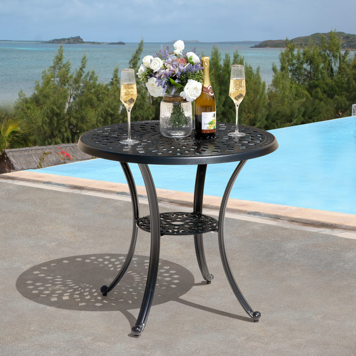Outdoor 31'' Round Bistro Table with 2.28'' Umbrella Hole, Cast Aluminum Tabletop, for Outdoor and Indoor Space, Patio, Deck, Garden, Backyard, Balcony, Black with Gold Speckles