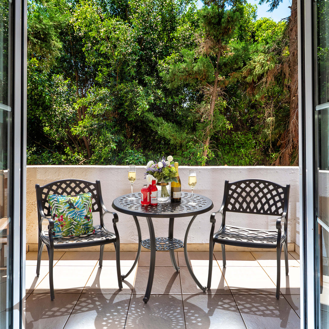 Outdoor 31'' Round Bistro Table with 2.28'' Umbrella Hole, Cast Aluminum Tabletop, for Outdoor and Indoor Space, Patio, Deck, Garden, Backyard, Balcony, Black with Gold Speckles