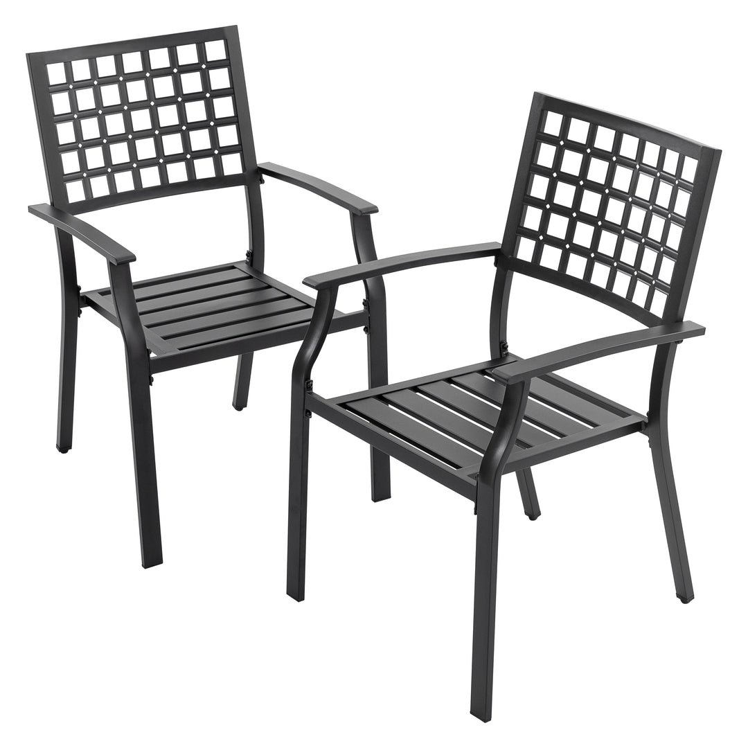Outdoor Dining Chair, Patio Dining Chair Set of 2, Stackable Design, All-weather Iron Frame with Powder-coated Finish for Indoors and Outdoors, Patio, Deck, Garden, Yard, Black