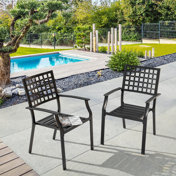 Outdoor Dining Chair, Patio Dining Chair Set of 2, Stackable Design, All-weather Iron Frame with Powder-coated Finish for Indoors and Outdoors, Patio, Deck, Garden, Yard, Black