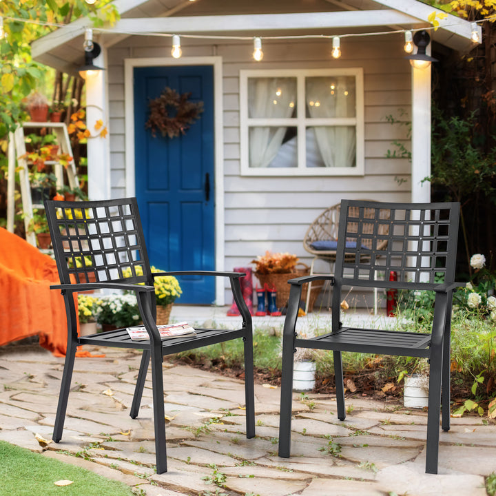 Outdoor Dining Chair, Patio Dining Chair Set of 2, Stackable Design, All-weather Iron Frame with Powder-coated Finish for Indoors and Outdoors, Patio, Deck, Garden, Yard, Black