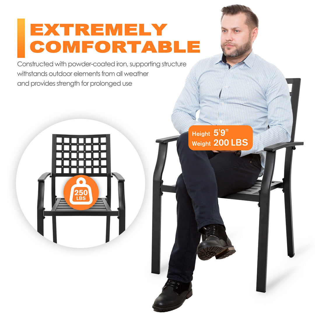 Outdoor Dining Chair, Patio Dining Chair Set of 2, Stackable Design, All-weather Iron Frame with Powder-coated Finish for Indoors and Outdoors, Patio, Deck, Garden, Yard, Black