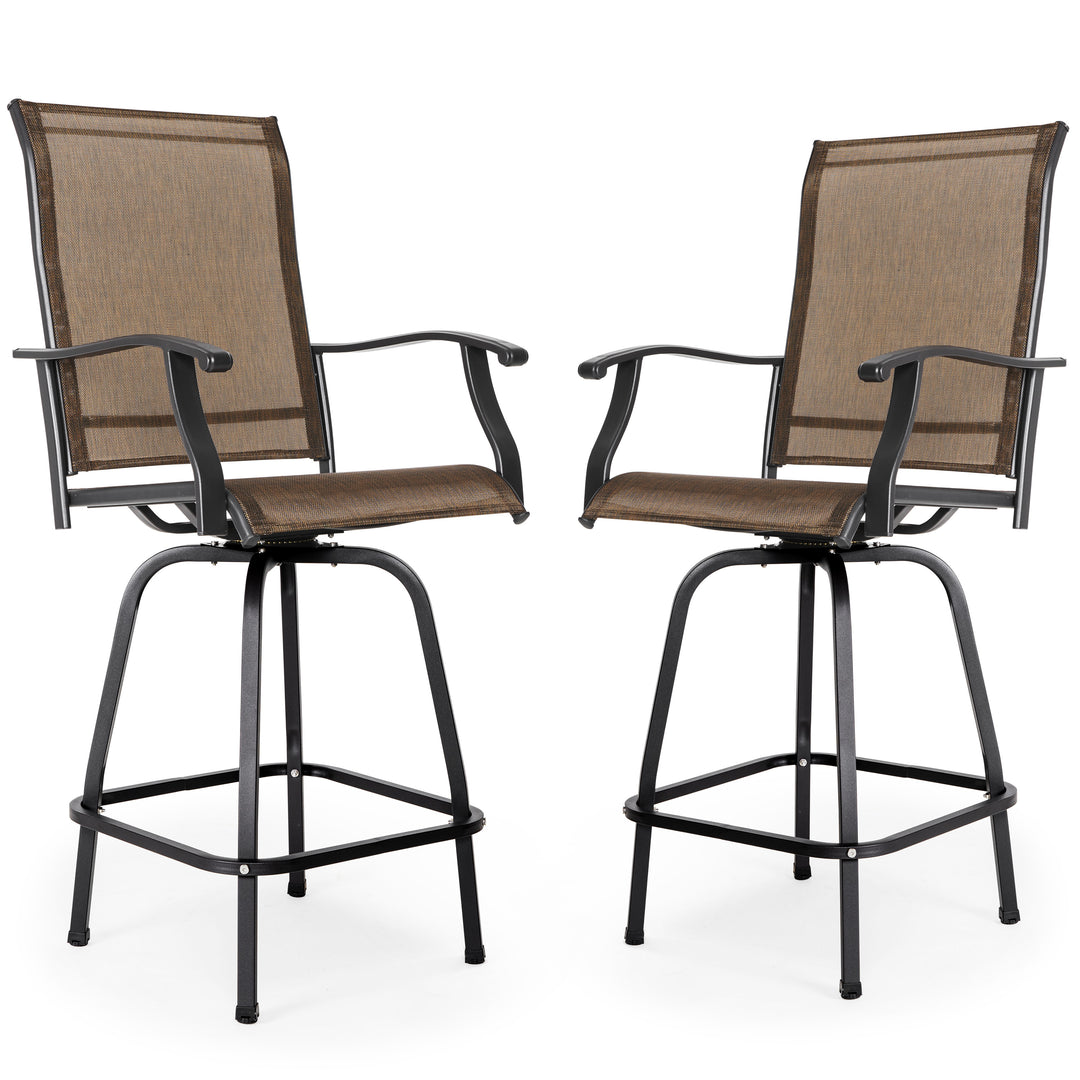 Outdoor Patio Swivel Bar Stools, All-Weather Textilene, Brown