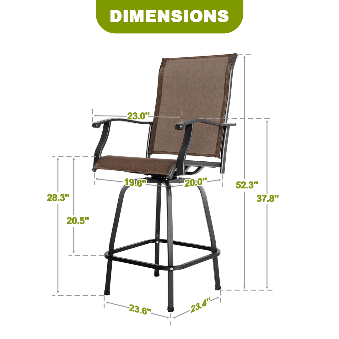 Outdoor Patio 2-Piece Swivel Bar Stools, All-Weather Textilene, Black