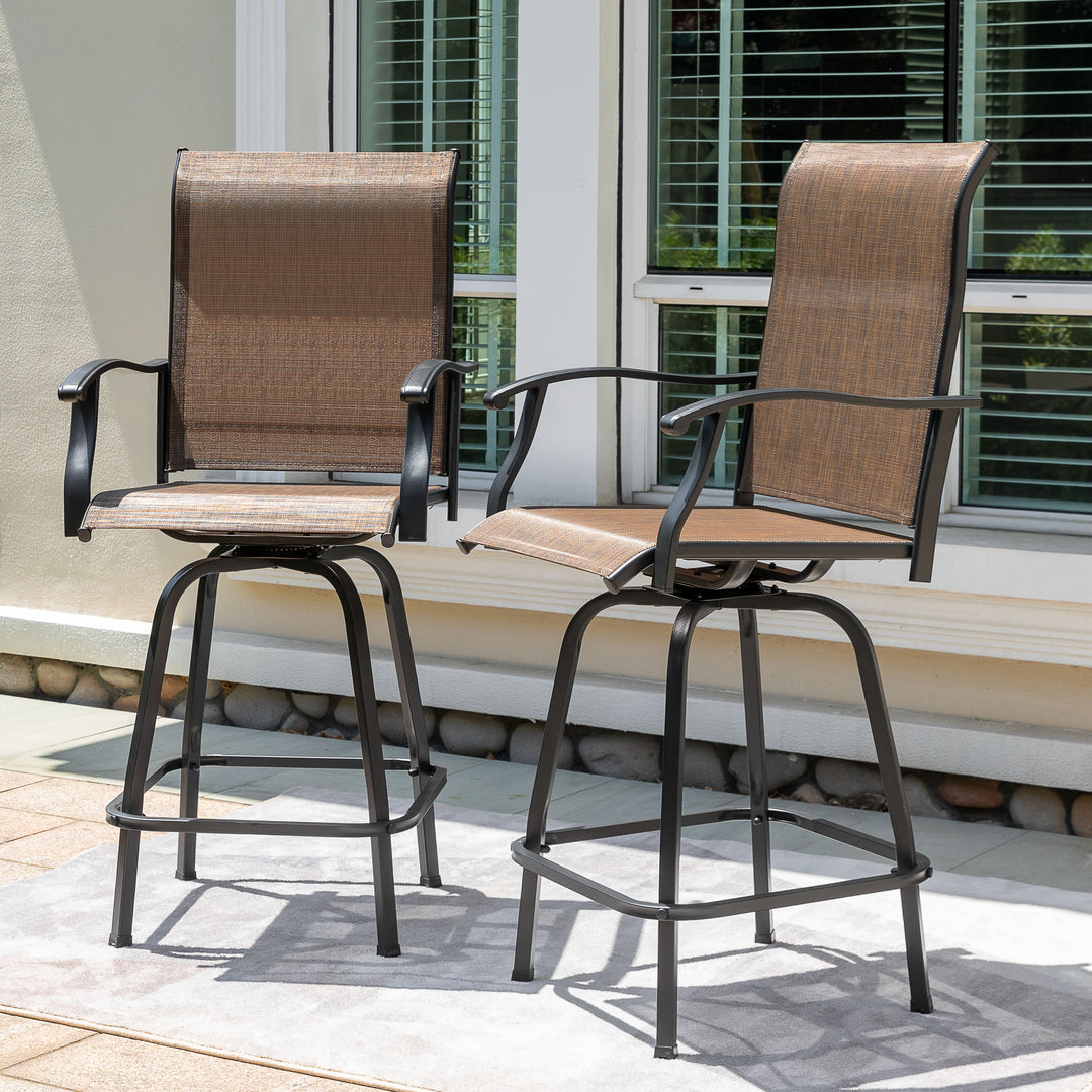 Outdoor Patio 2-Piece Swivel Bar Stools, All-Weather Textilene, Black