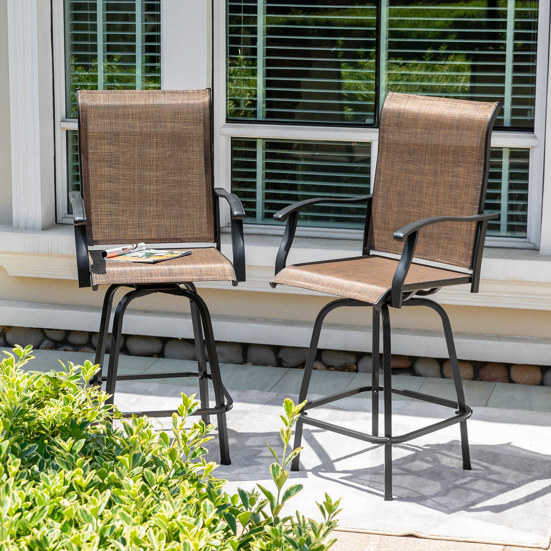 Outdoor Patio 2-Piece Swivel Bar Stools, All-Weather Textilene, Black